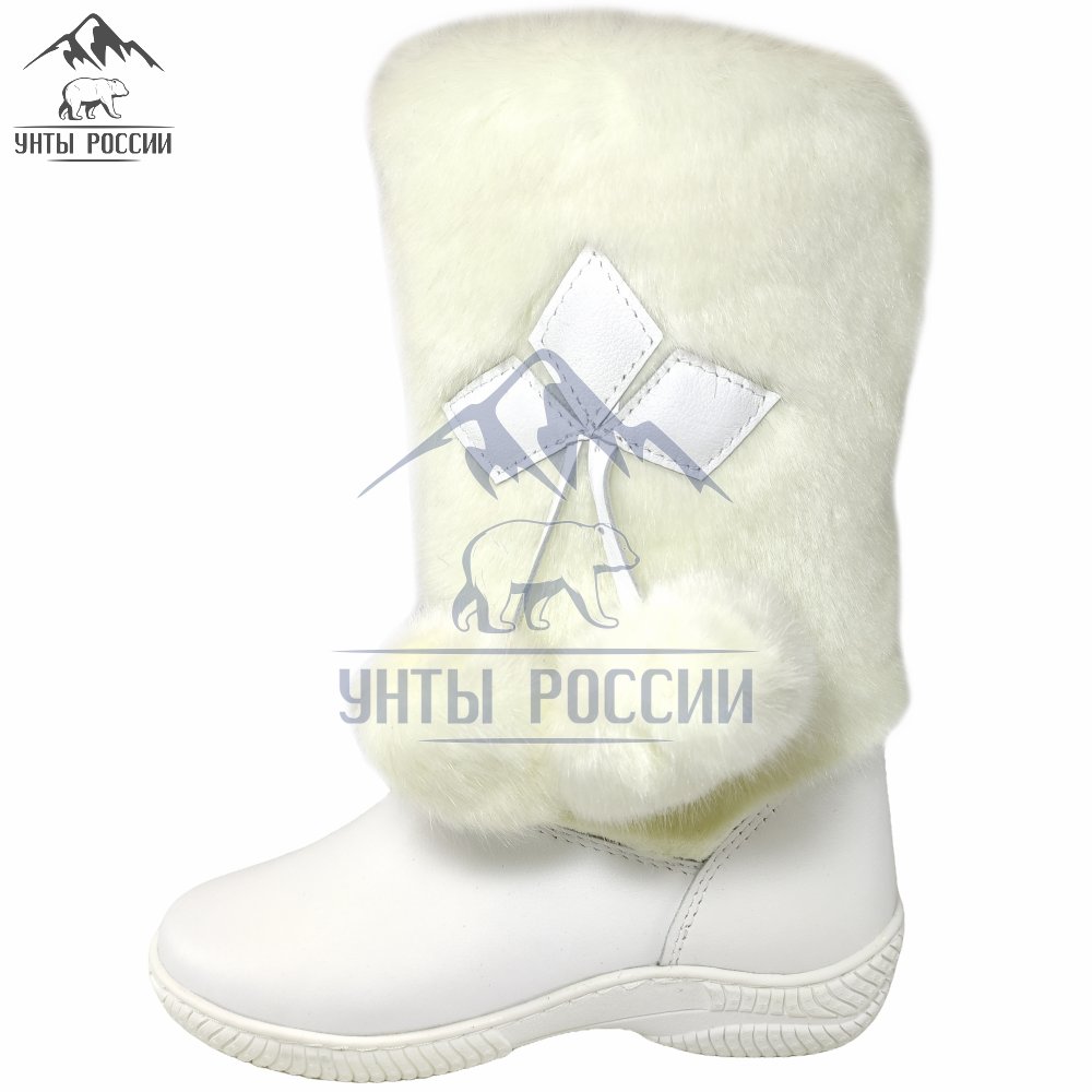 Унты женские натуральные кожаные белые «Айна» литая подошва